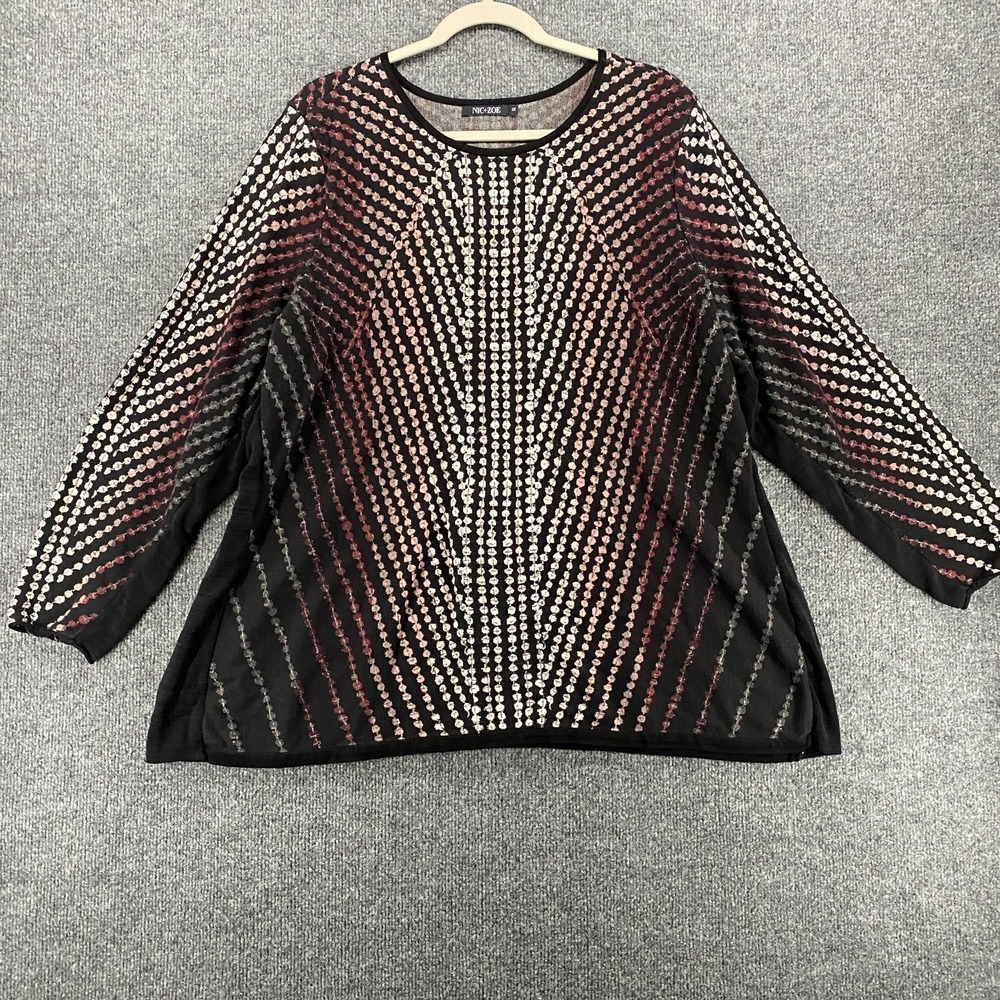 Nic + Zoe Sweater Womens 3X Black Polka Dots‎ Round Neck Knit Casual Cottagecore